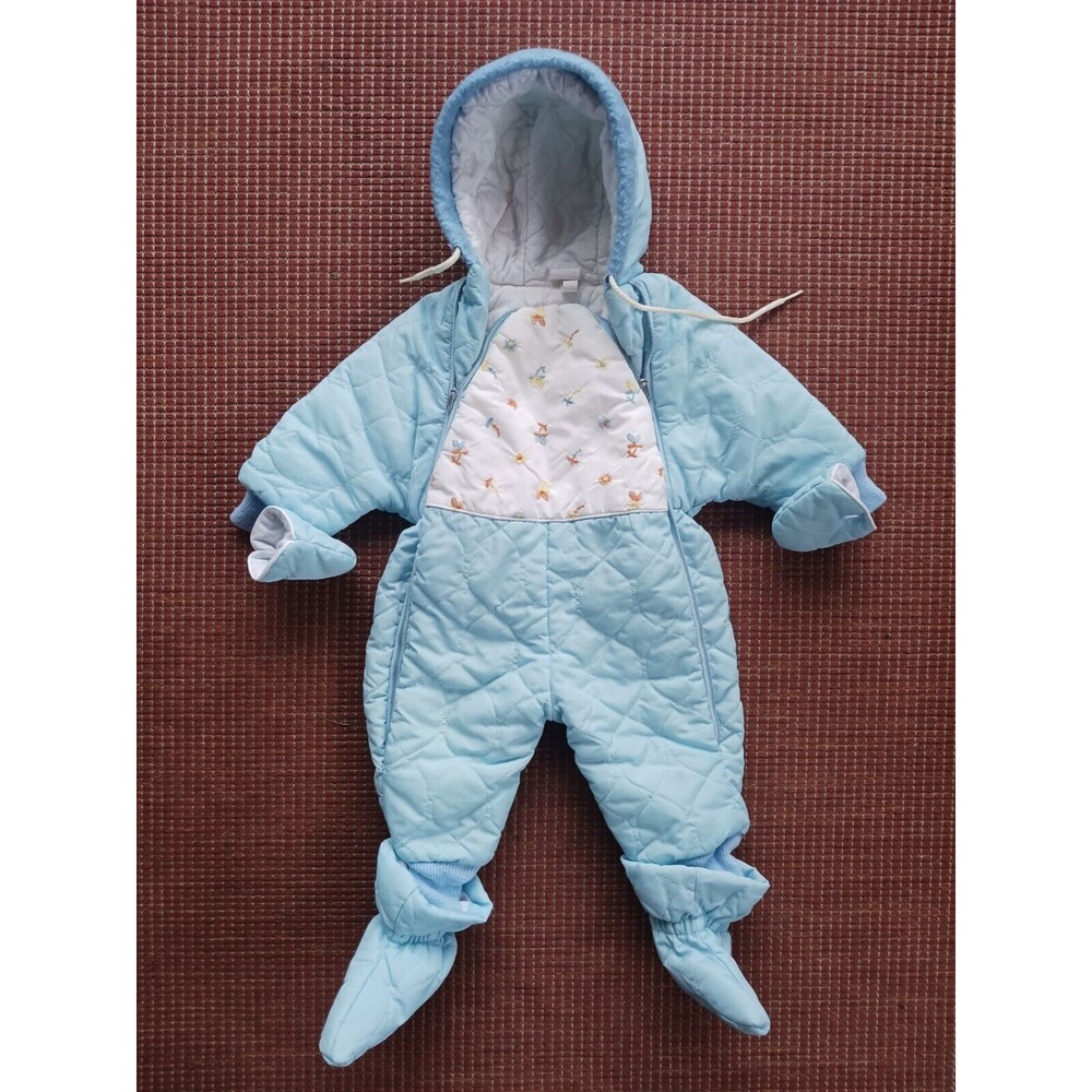 Vintage Baby Toddler Snow Suit Size 12-24M Retro Mittens Booties Ski Girl Flower